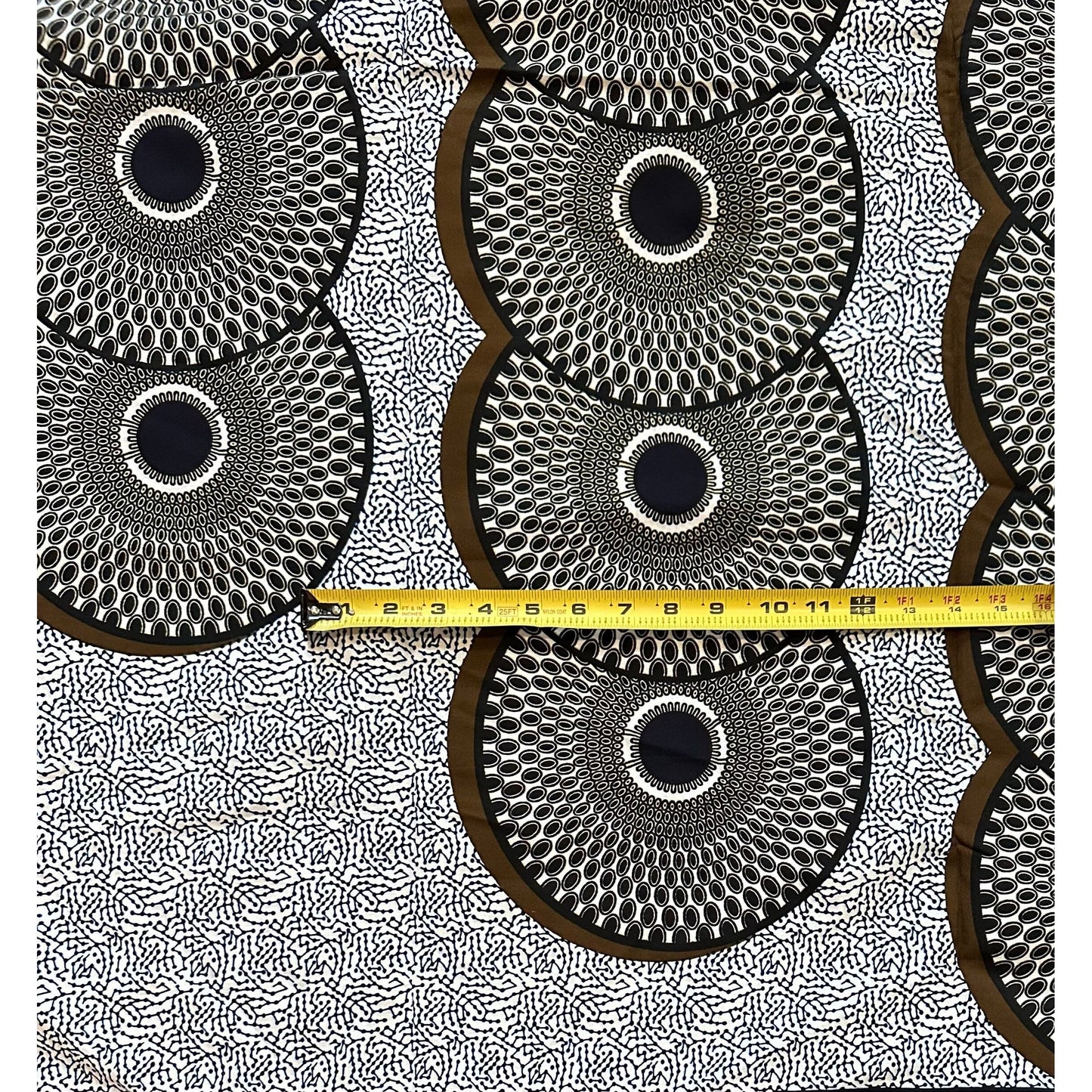African Print Fabric/ Ankara - Brown, Navy, White 'Bullseye Remix' Design, YARD or WHOLESALE