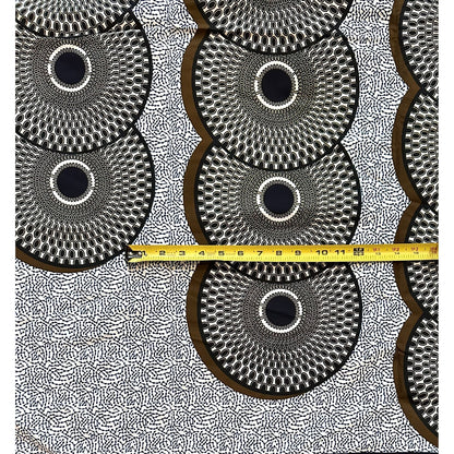 African Print Fabric/ Ankara - Brown, Navy, White 'Bullseye Remix' Design, YARD or WHOLESALE
