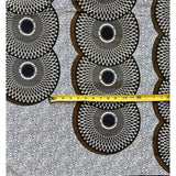 African Print Fabric/ Ankara - Brown, Navy, White 'Bullseye Remix' Design, YARD or WHOLESALE