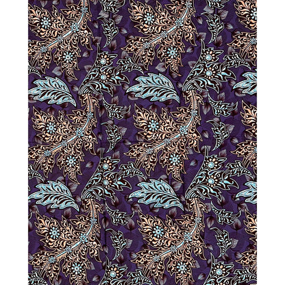 African Print Fabric/ Ankara - Gray, Blue, Brown 'Leafy Driftvine,’ 1 YARD