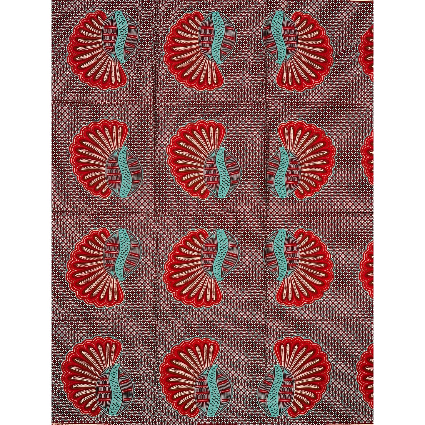 African Print Fabric/ Ankara - Teal, Red, Brown "Chieftain", 1 YARD