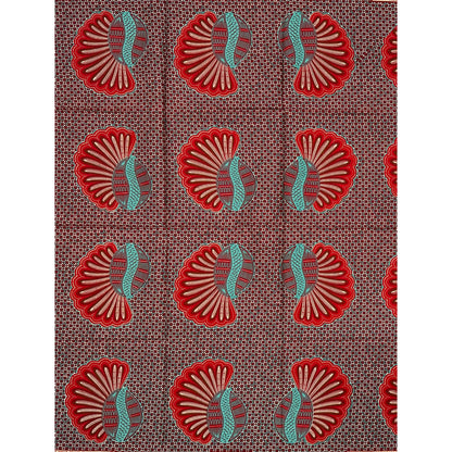 African Print Fabric/ Ankara - Teal, Red, Brown "Chieftain", 1 YARD