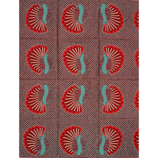 African Print Fabric/ Ankara - Teal, Red, Brown "Chieftain", 1 YARD