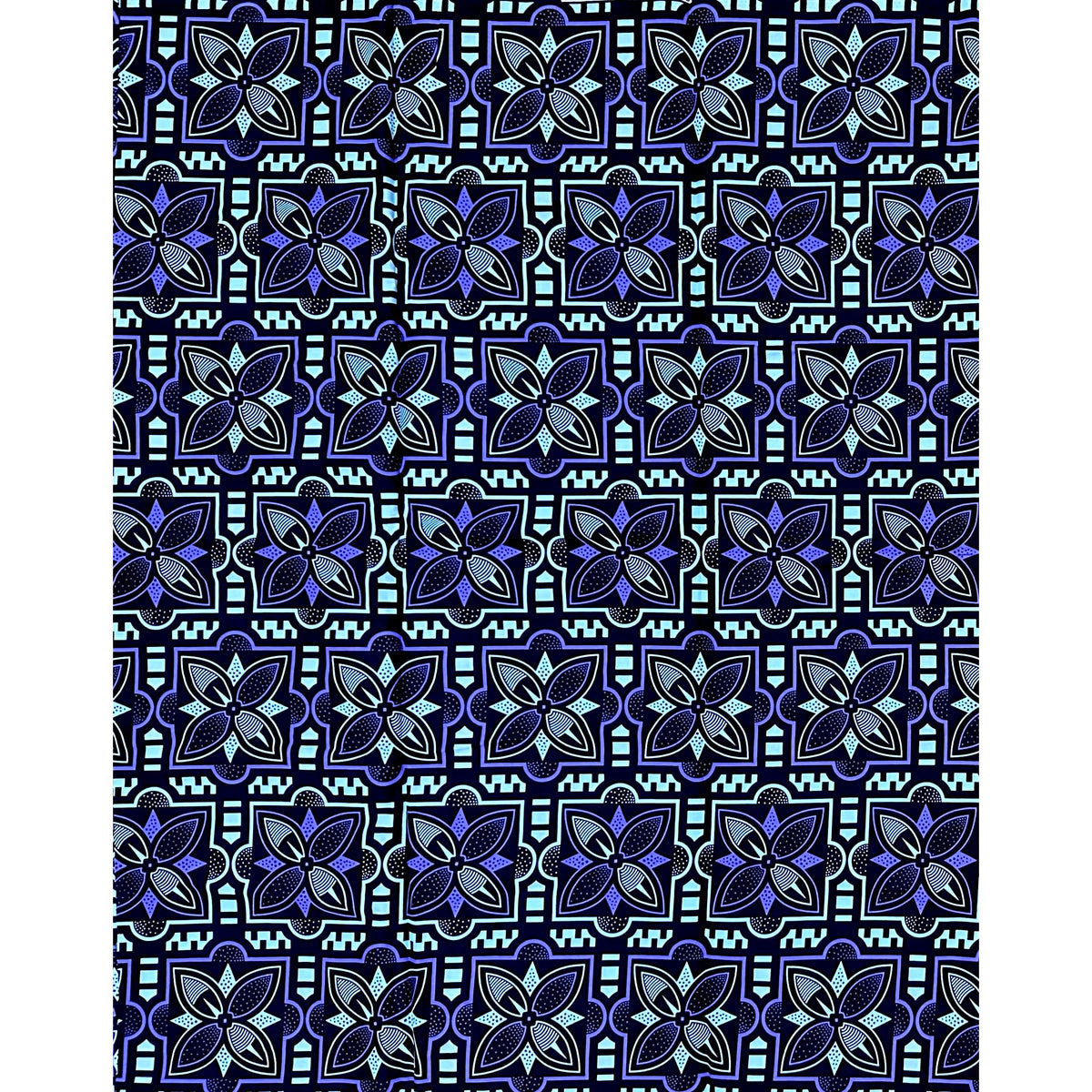 African Print Fabric/Ankara - Light Blue, Purple, Black 'The Gathering', YARD or WHOLESALE