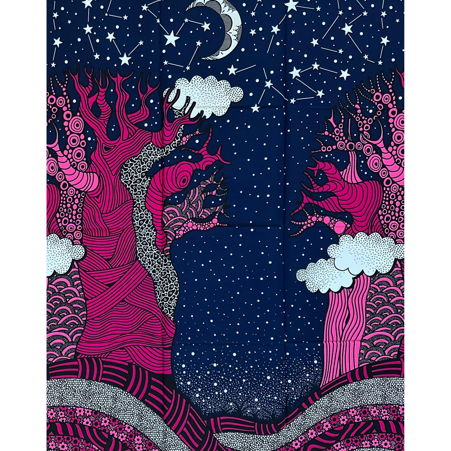 African Print Fabric/ Ankara - Navy, Purple, Pink, Black "Moon Over Mopti", 1 Yard
