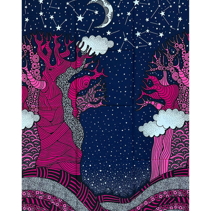 African Print Fabric/ Ankara - Navy, Purple, Pink, Black "Moon Over Mopti", 1 Yard