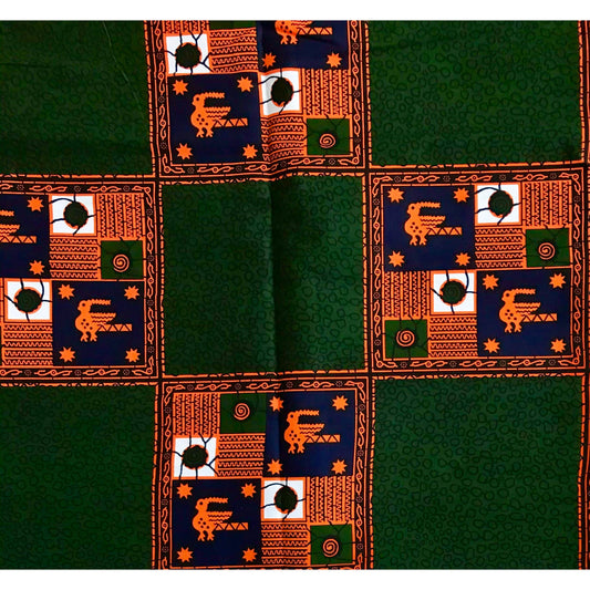 African Print Fabric/Ankara - Green, Orange, Navy 'Riddle of Wa' Design, YARD or WHOLESALE