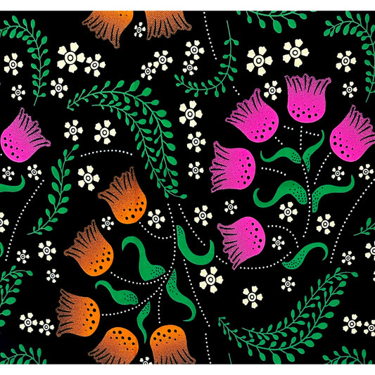 African Print Fabric/ Ankara - Green, Pink, Orange, Black 'Secret Garden Society', Yard or Wholesale