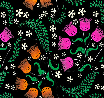 African Print Fabric/ Ankara - Green, Pink, Orange, Black 'Secret Garden Society', Yard or Wholesale