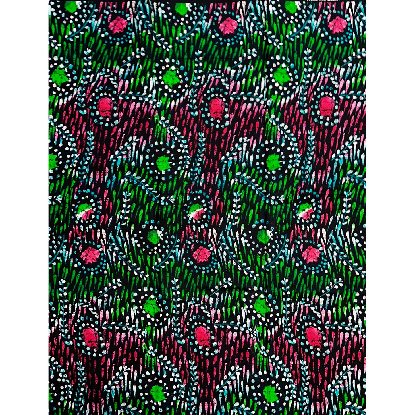 African Print Fabric/Ankara - Black, Green, Magenta, Teal "Nkani Palm" Design, YARD or WHOLESALE
