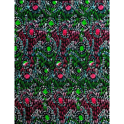 African Print Fabric/Ankara - Black, Green, Magenta, Teal "Nkani Palm" Design, YARD or WHOLESALE