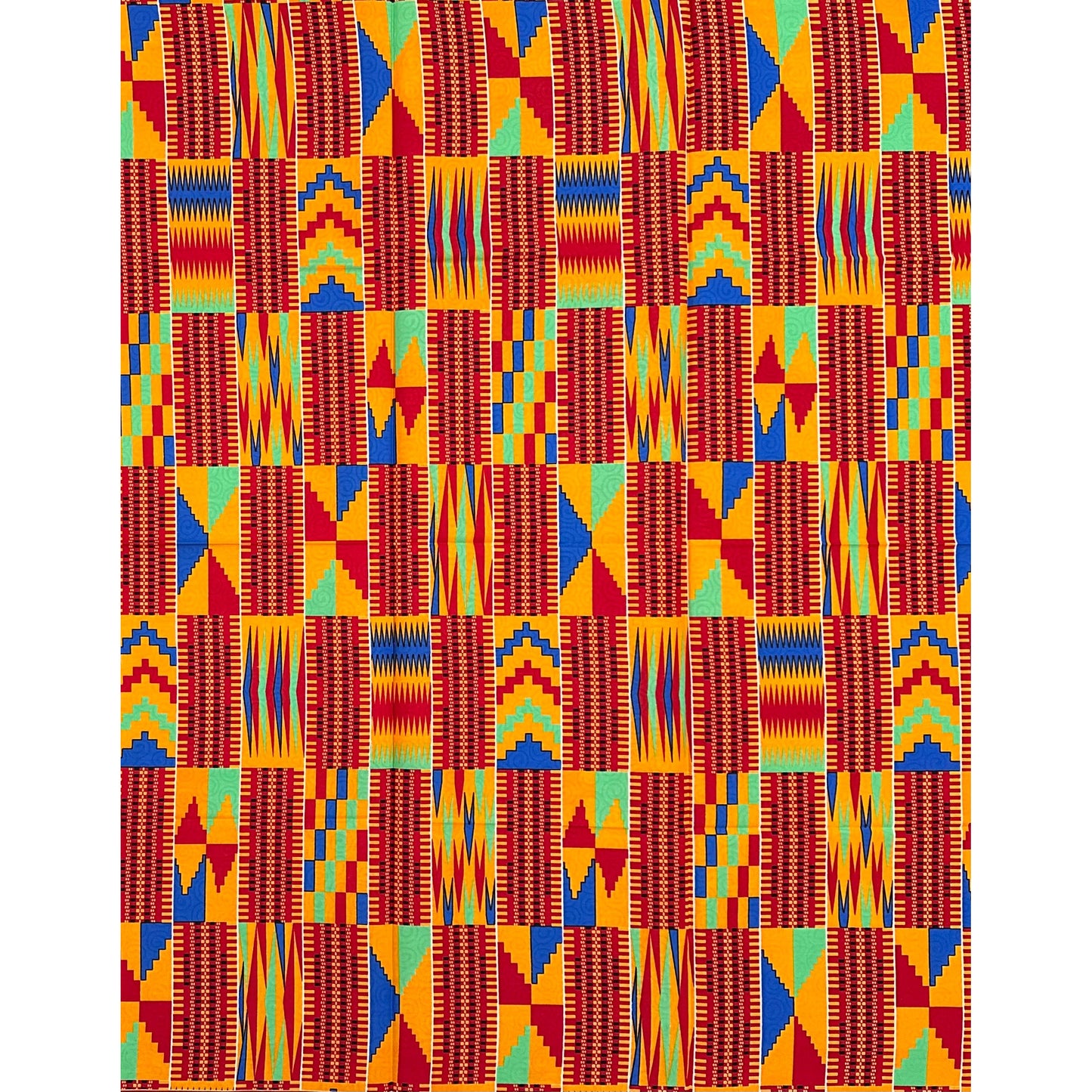 African Print Fabric/Ankara - Orange, Red, Blue, Green "Market Day in Kumasi" Kente, 1 Yard