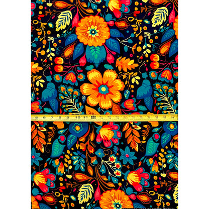 African Print Fabric/ Ankara - Navy, Orange, Yellow, Teal, Pink 'Last Song' Design, YARD or WHOLESALE