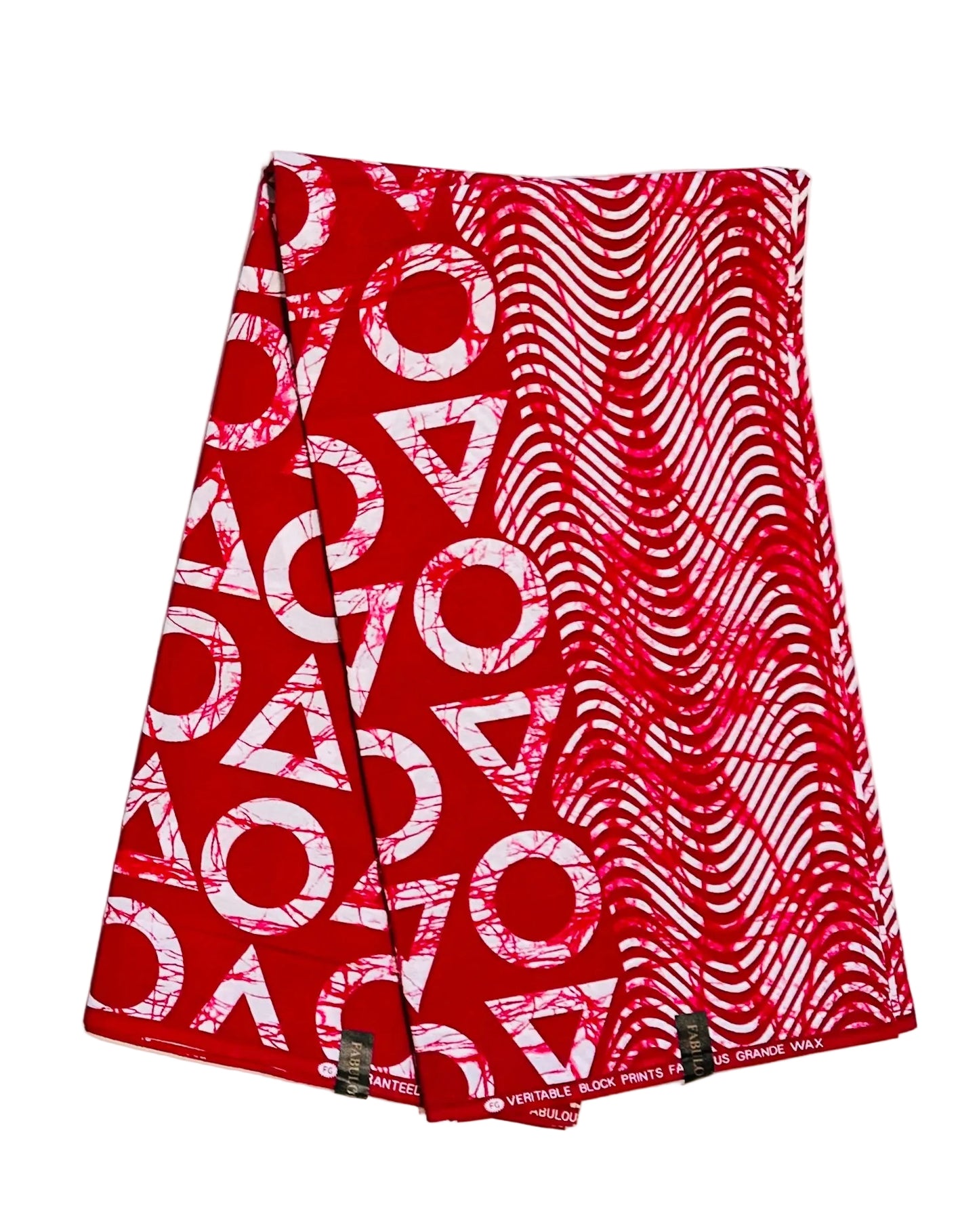 African Print Fabric/ Ankara - Red, White 'Crackled Odaan Rhythm' Design, YARD or WHOLESALE