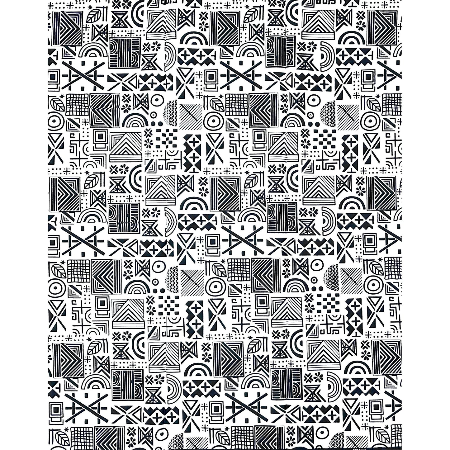 African Print Fabric/ Ankara - Black, White ‘Logic Puzzle' Design, 1 YARD