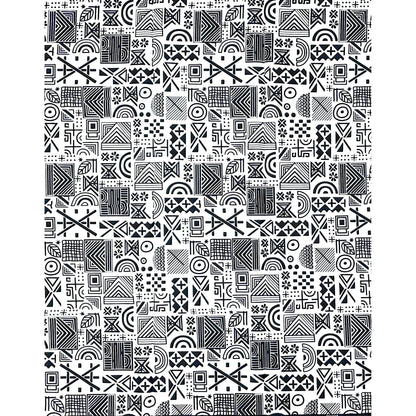 African Print Fabric/ Ankara - Black, White ‘Logic Puzzle' Design, 1 YARD
