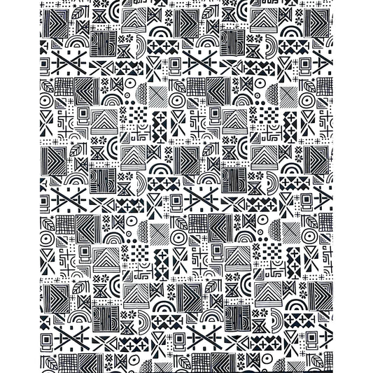 African Print Fabric/ Ankara - Black, White ‘Logic Puzzle' Design, 1 YARD