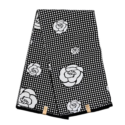 African Print Fabric/ Ankara - Black, White 'Black Coffee in Kigali', Per Yard or Wholesale