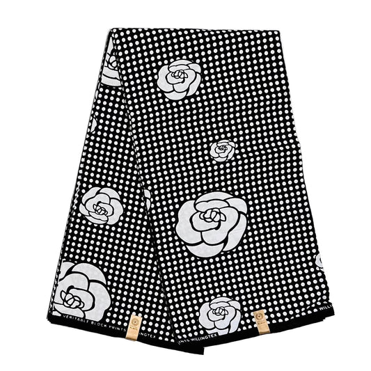 African Print Fabric/ Ankara - Black, White 'Black Coffee in Kigali', Per Yard or Wholesale