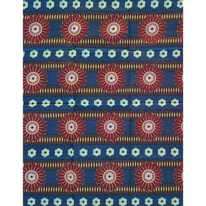 African Print Fabric/ Ankara - Teal, Red, Yellow ‘Evening Bloom' Design, 1 YARD