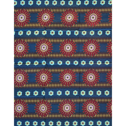 African Print Fabric/ Ankara - Teal, Red, Yellow ‘Evening Bloom' Design, 1 YARD