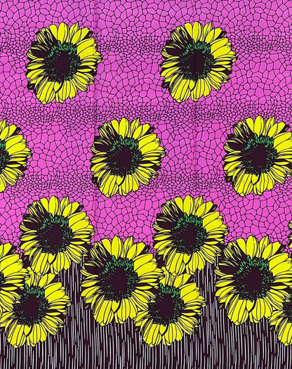 African Print Fabric/ Ankara - Yellow, Brown "Pink Lemonade Society", 1 YARD