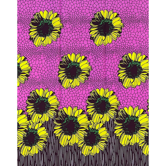 African Print Fabric/ Ankara - Yellow, Brown "Pink Lemonade Society", 1 YARD