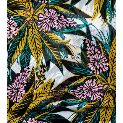 African Print, Chiffon Fabric- Pink, Teal, Black, Gold "Views from Nungwi Beach", ~ 2 Yards