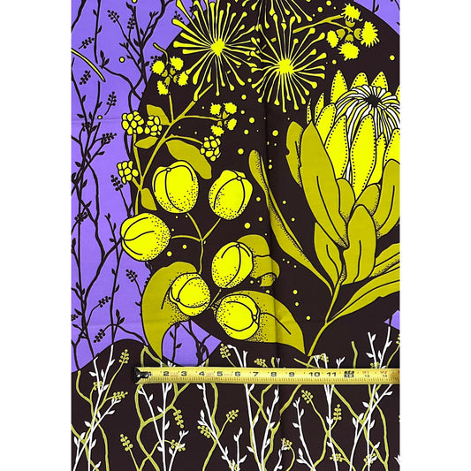 African Print Fabric/Ankara - Purple, Yellow, Brown “Ayanfe Night Garden" Design, 1 Yard