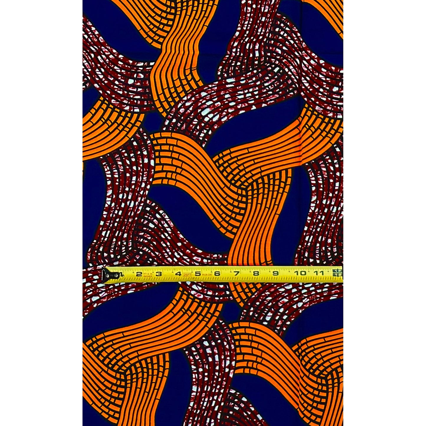 African Print Fabric/ Ankara - Orange, Blue, Brown ‘Current of Command' Design, 1 YARD