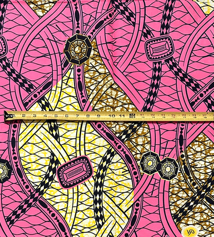 African Print Fabric/ Ankara - Pink, Yellow, Brown 'Rosalind,’ 1 YARD