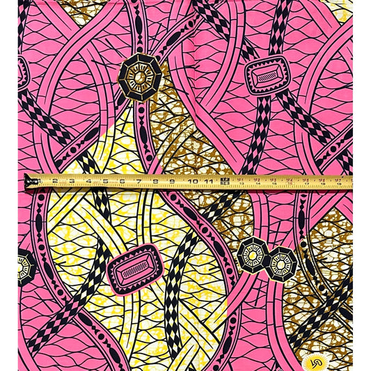 African Print Fabric/ Ankara - Pink, Yellow, Brown 'Rosalind,’ 1 YARD