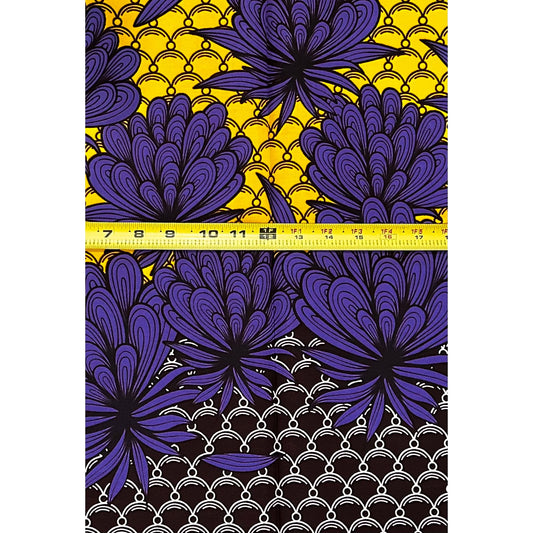 African Print Fabric/Ankara - Purple, Yellow, Brown "No Competition" Design