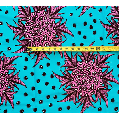 African Print Fabric/Ankara - Blue, Pink, Brown "Ziba Berry" Design