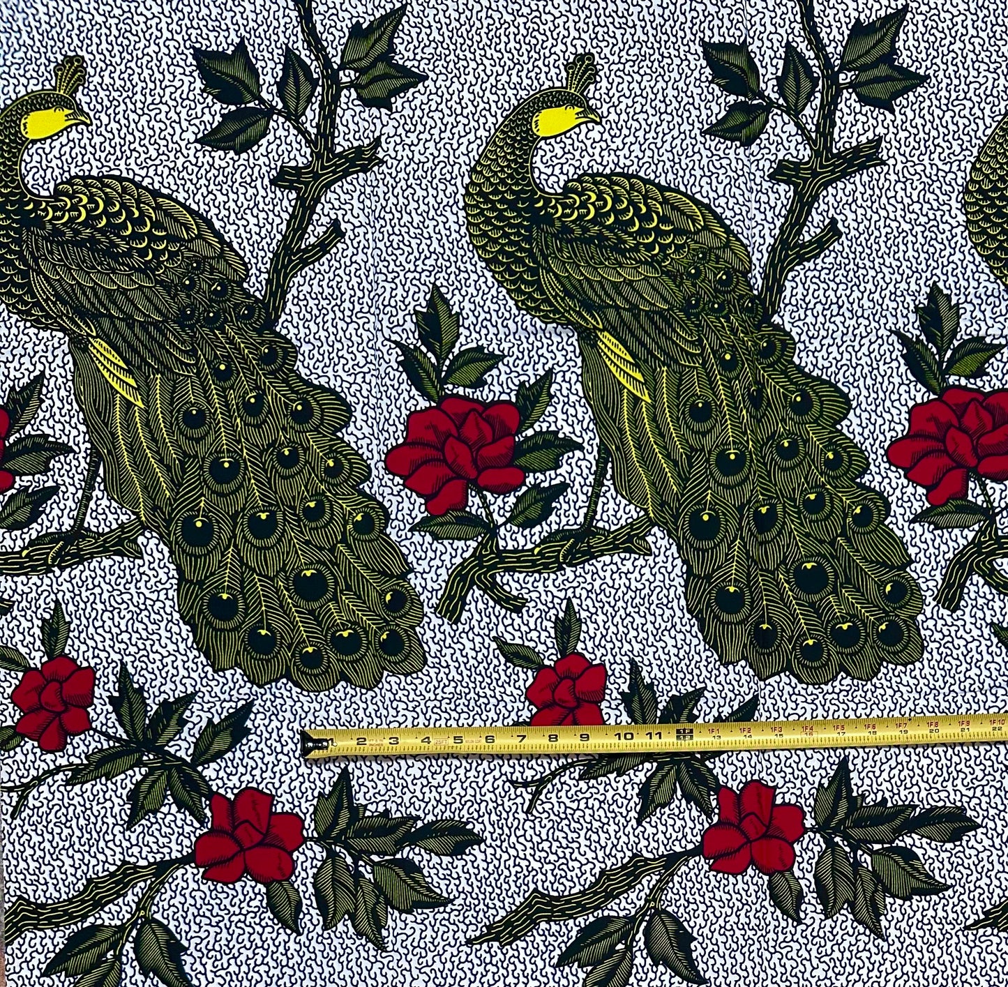 African Print Fabric/Ankara - Red, Yellow "Peacockin’" Design, Yard