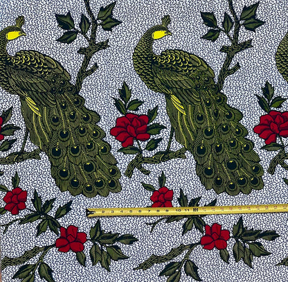 African Print Fabric/Ankara - Red, Yellow "Peacockin’" Design, Yard
