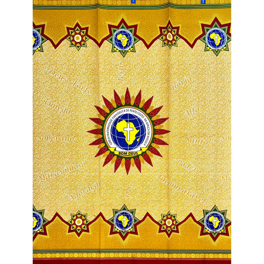 African Print Fabric/ Ankara - Mustard Yellow, Dark Red 'Bom Deus,’ 1 YARD