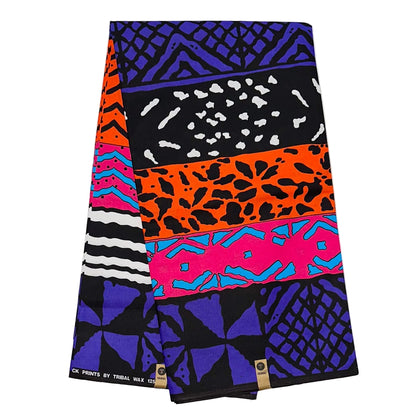 African Print Fabric/ Ankara - Purple, Orange, Pink, Blue, Black "Zoko", Yard or Wholesale