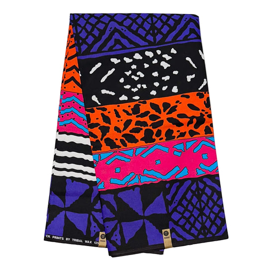 African Print Fabric/ Ankara - Purple, Orange, Pink, Blue, Black "Zoko", Yard or Wholesale