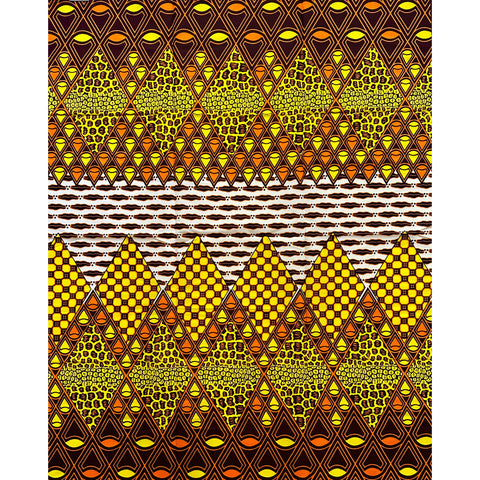 African Print Fabric/ Ankara - Orange, Yellow , Brown ‘Beehive' Design, YARD