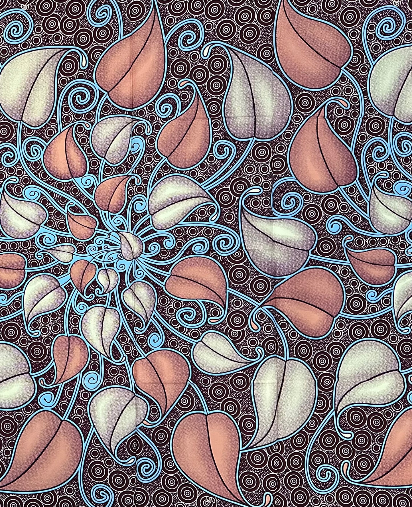 African Print Fabric/ Ankara - Brown, Blue, Taupe 'Cadia ', 1 YARD