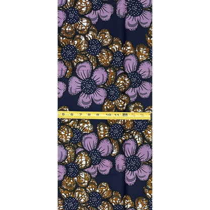 African Print Fabric/ Ankara - Purple, Blue, Brown "Desert Rock Flowers", 1 Yard