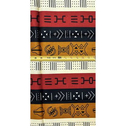 African Print Fabric/ Ankara - Cream, Rust Red, Brown, Black 'Heritage Council', YARD