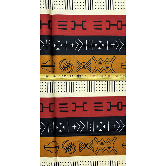 African Print Fabric/ Ankara - Cream, Rust Red, Brown, Black 'Heritage Council', YARD