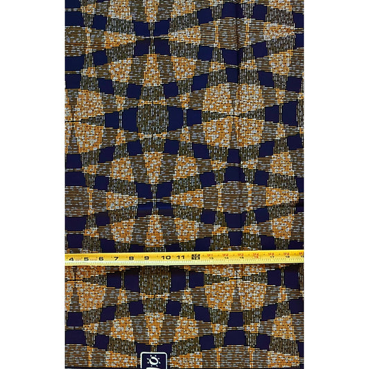 African Print Fabric/ Ankara - Navy, Brown ‘City Accord' Design, 1 YARD