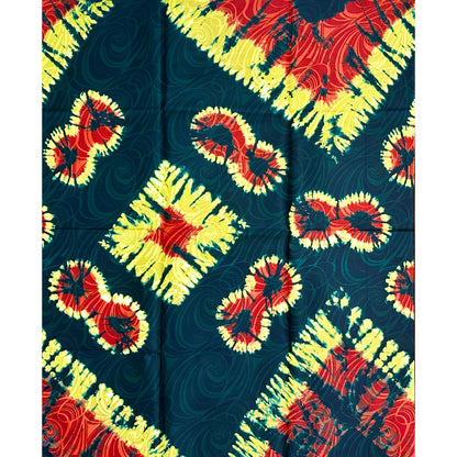 African Print Fabric/ Ankara - Green, Red, Orange, Yellow 'Crossfire Flux', ~1 YARD