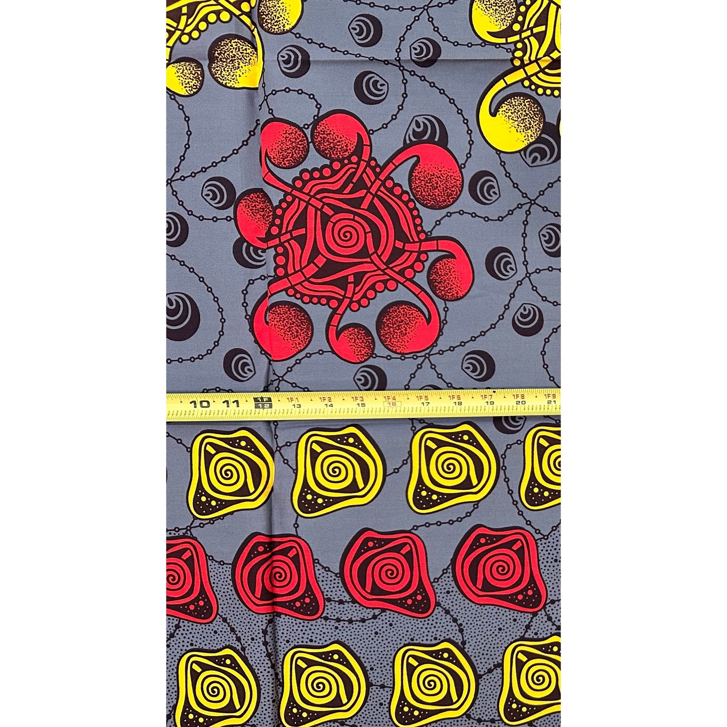 African Print Fabric/ Ankara - Gray, Red, Yellow, Brown ‘King’s Signal' Design, 1 YARD