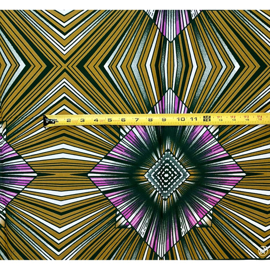 African Print Fabric/ Ankara - Brown, Purple, Green 'Ewa Ayana ', ~1 YARD