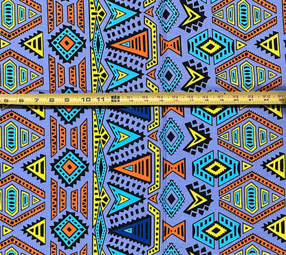 African Print Fabric/ Ankara - Periwinkle, Blue, Orange, Yellow 'Send Money Home', 1 YARD