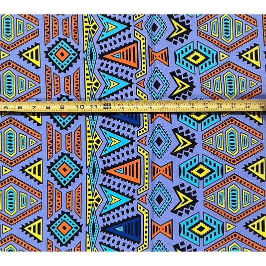 African Print Fabric/ Ankara - Periwinkle, Blue, Orange, Yellow 'Send Money Home', 1 YARD